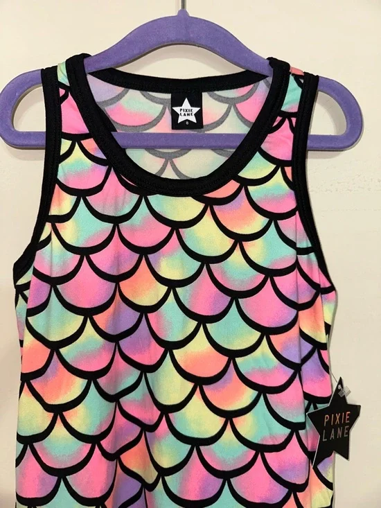 Pixie Lane Girls' Size 8 NWT Rainbow Mermaid Scale Tank Dress - Picture 2 of 2